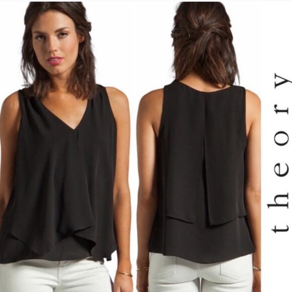 Theory Tops - Theory Black Silk Jantine V-Neck Tank Size Large